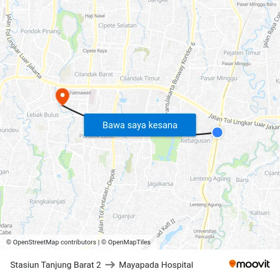 Stasiun Tanjung Barat 2 to Mayapada Hospital map