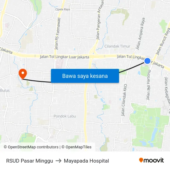 RSUD Pasar Minggu to Mayapada Hospital map