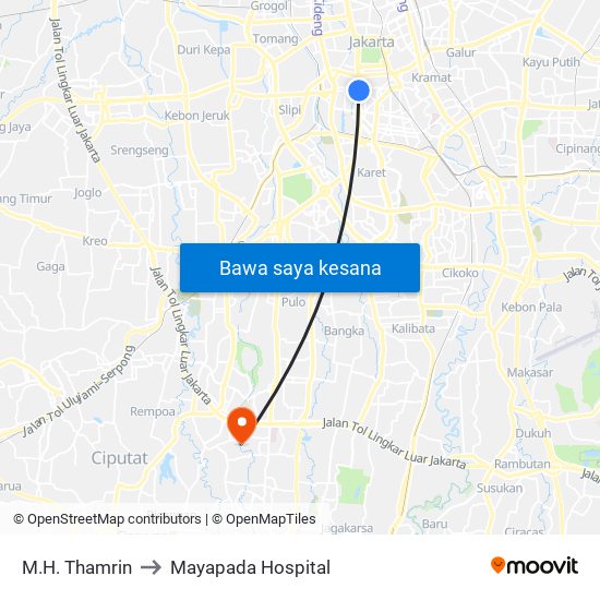 M.H. Thamrin to Mayapada Hospital map