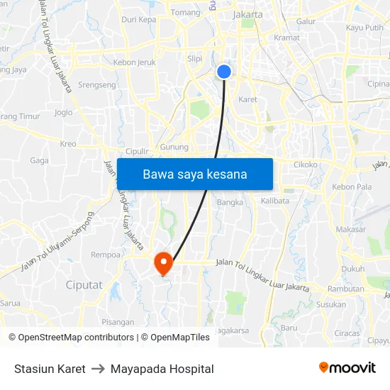 Stasiun Karet to Mayapada Hospital map