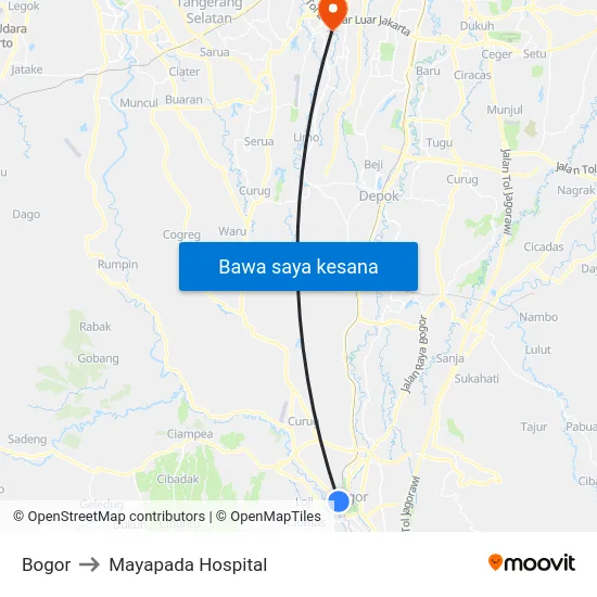 Bogor to Mayapada Hospital map