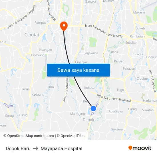 Depok Baru to Mayapada Hospital map