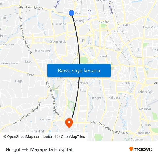 Grogol to Mayapada Hospital map