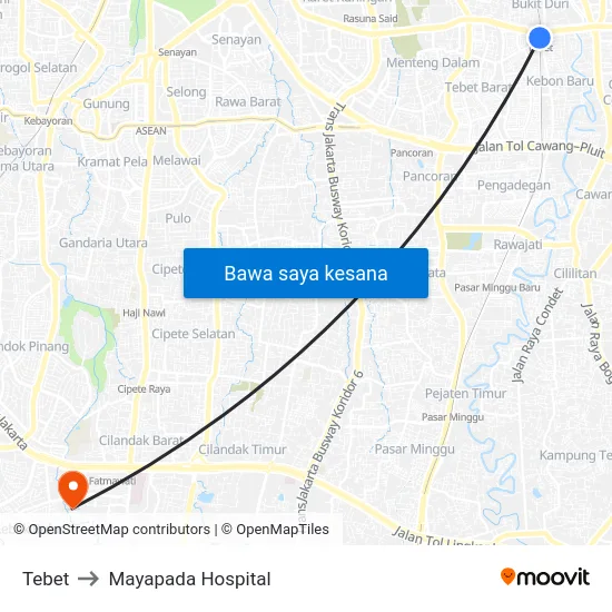 Tebet to Mayapada Hospital map