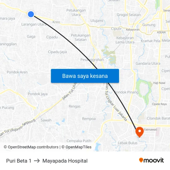 Puri Beta 1 to Mayapada Hospital map