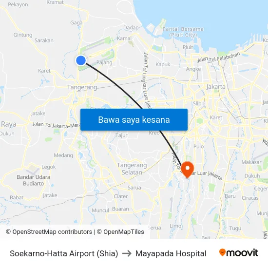 Soekarno-Hatta Airport (Shia) to Mayapada Hospital map