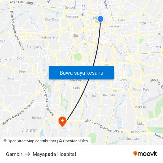 Gambir to Mayapada Hospital map
