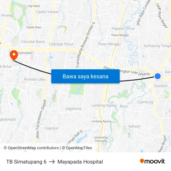 TB Simatupang 6 to Mayapada Hospital map