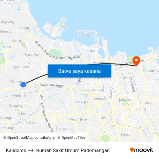 Kalideres to Rumah Sakit Umum Pademangan map