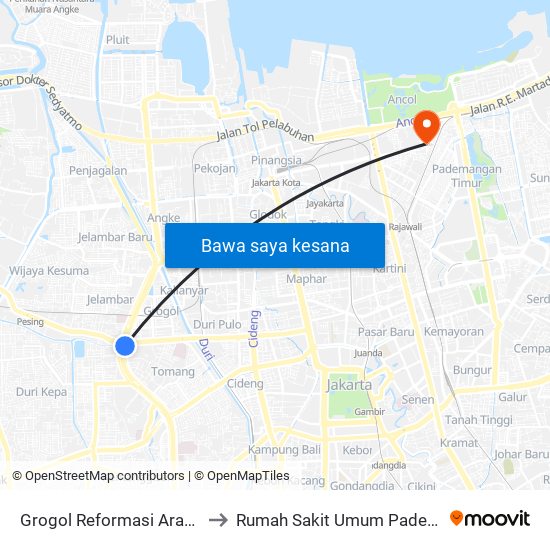 Grogol Reformasi Arah Timur to Rumah Sakit Umum Pademangan map