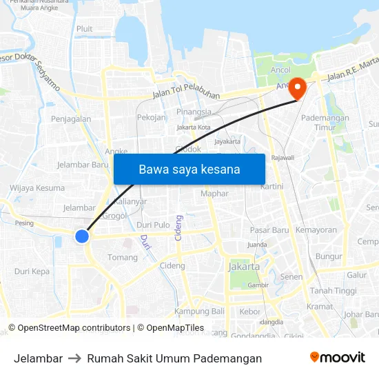 Jelambar to Rumah Sakit Umum Pademangan map
