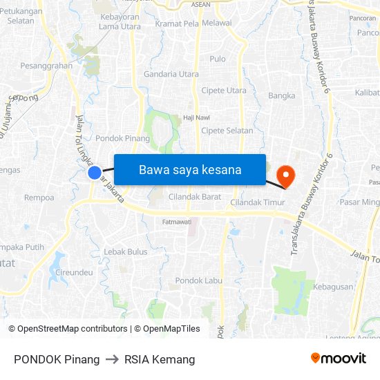 PONDOK Pinang to RSIA Kemang map