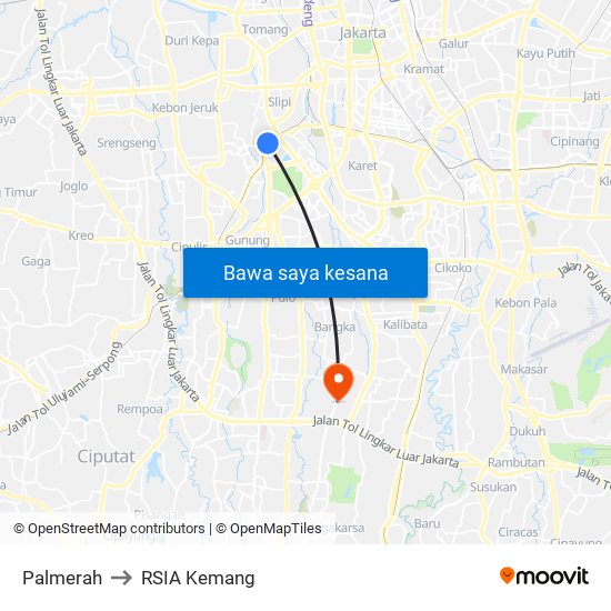 Palmerah to RSIA Kemang map