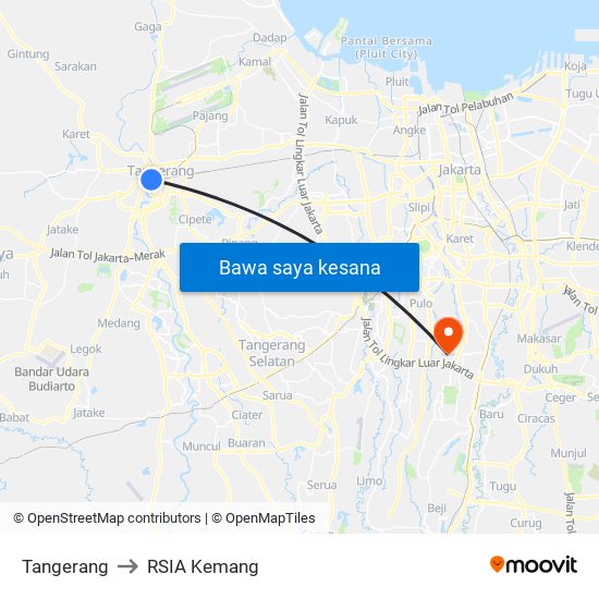 Tangerang to RSIA Kemang map