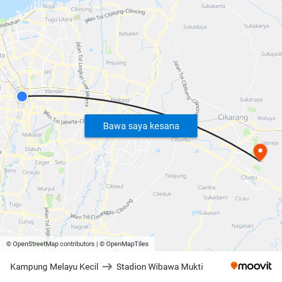 Kampung Melayu Kecil to Stadion Wibawa Mukti map