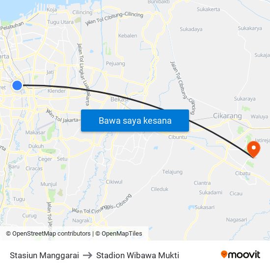 Stasiun Manggarai to Stadion Wibawa Mukti map