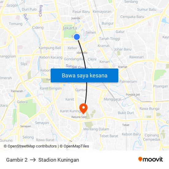 Gambir 2 to Stadion Kuningan map