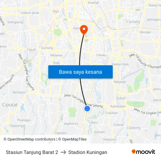 Stasiun Tanjung Barat 2 to Stadion Kuningan map