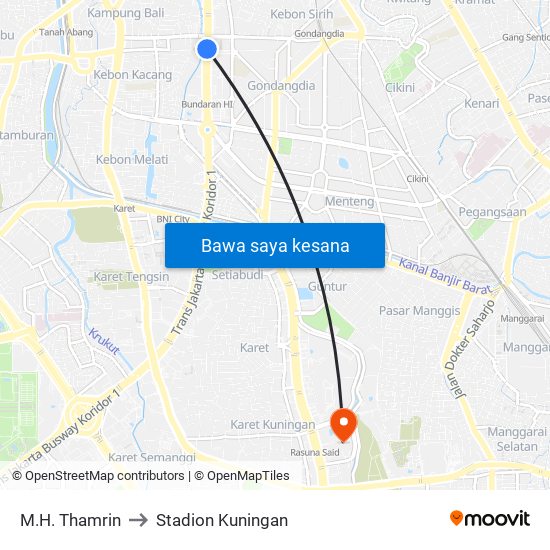 M.H. Thamrin to Stadion Kuningan map