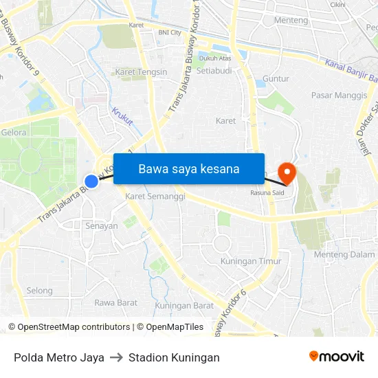 Polda Metro Jaya to Stadion Kuningan map