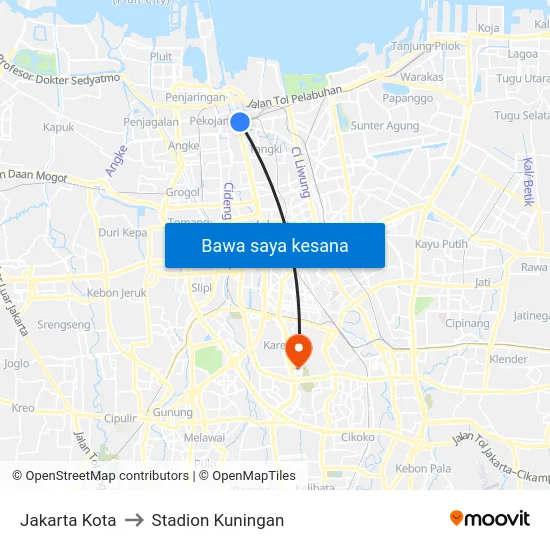 Jakarta Kota to Stadion Kuningan map