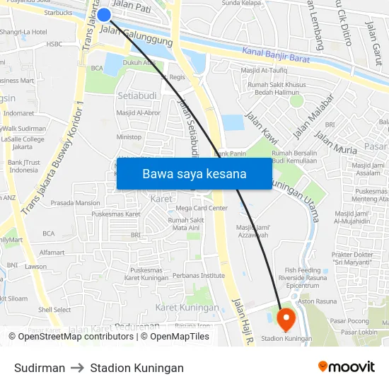 Sudirman to Stadion Kuningan map