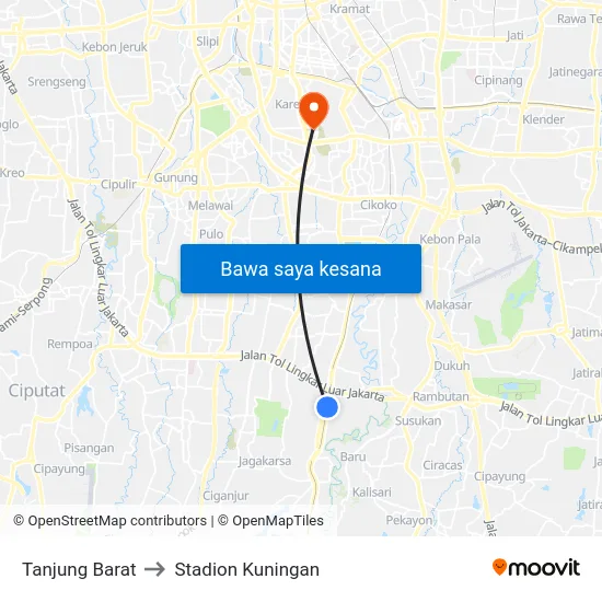 Tanjung Barat to Stadion Kuningan map