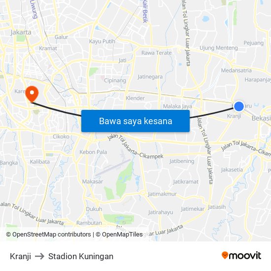 Kranji to Stadion Kuningan map