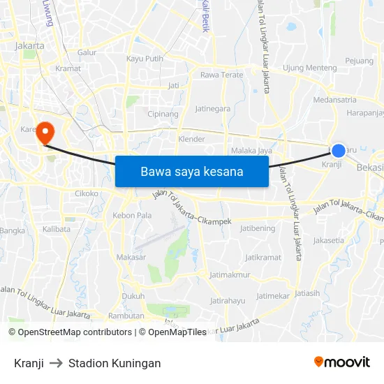 Kranji to Stadion Kuningan map