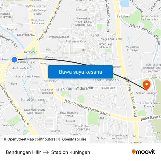 Bendungan Hilir to Stadion Kuningan map