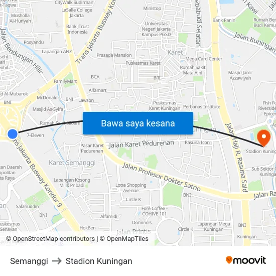 Semanggi to Stadion Kuningan map