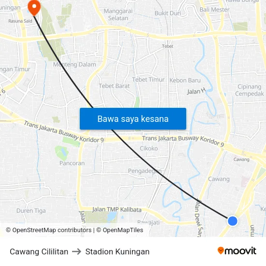 Cawang Cililitan to Stadion Kuningan map