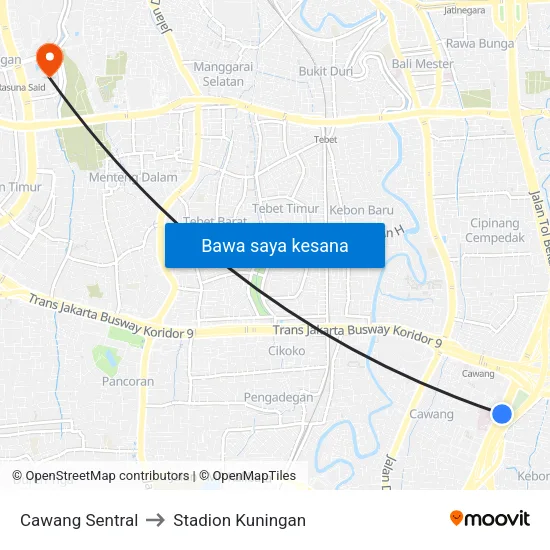Cawang Sentral to Stadion Kuningan map