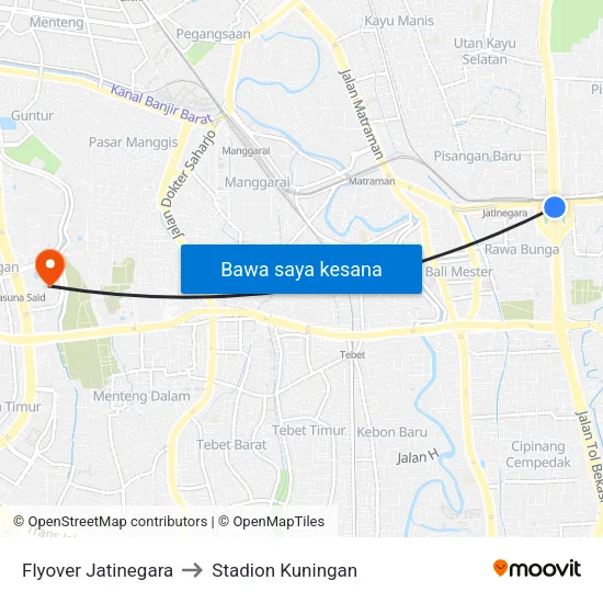 Flyover Jatinegara to Stadion Kuningan map