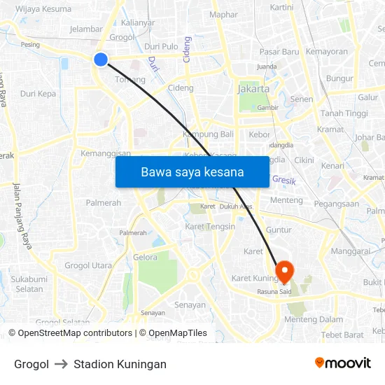 Grogol to Stadion Kuningan map