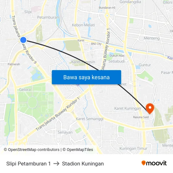 Slipi Petamburan 1 to Stadion Kuningan map