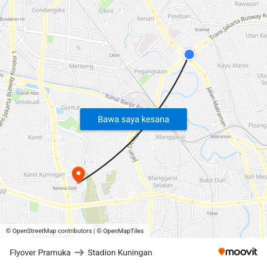 Flyover Pramuka to Stadion Kuningan map