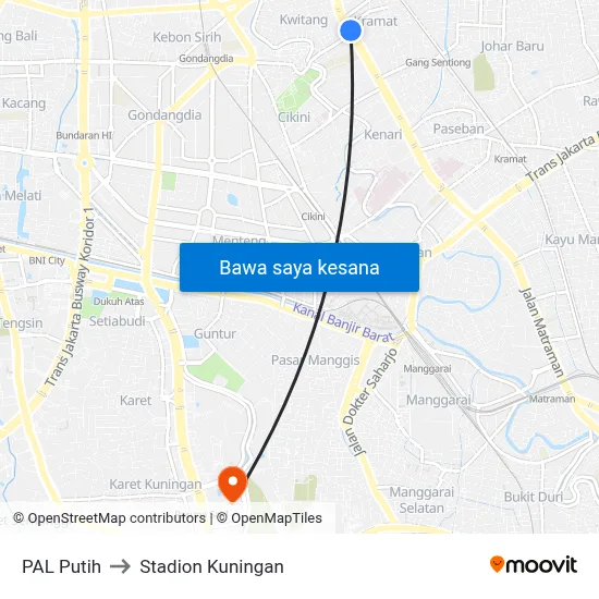 PAL Putih to Stadion Kuningan map