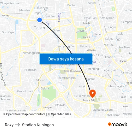 Roxy to Stadion Kuningan map