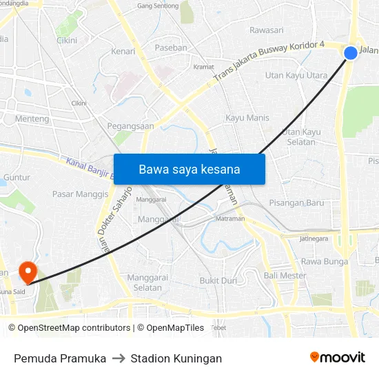 Pemuda Pramuka to Stadion Kuningan map