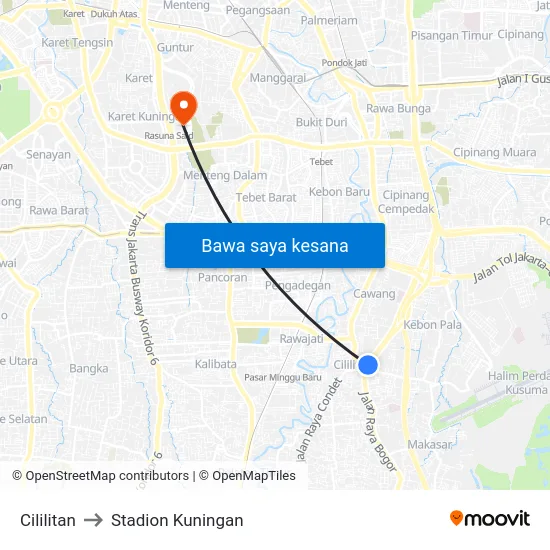 Cililitan to Stadion Kuningan map