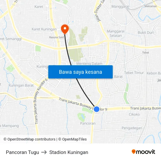Pancoran Tugu to Stadion Kuningan map