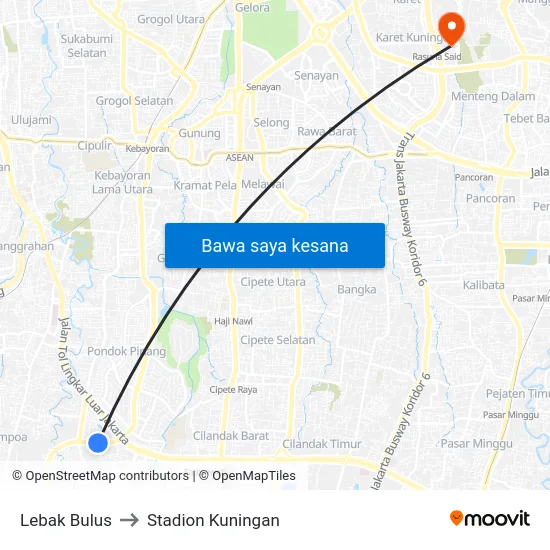 Lebak Bulus to Stadion Kuningan map