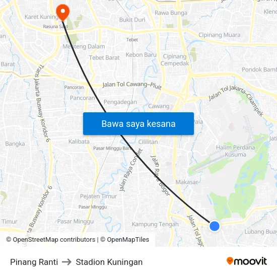 Pinang Ranti to Stadion Kuningan map