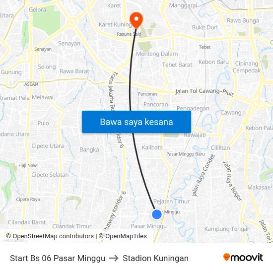 Start Bs 06 Pasar Minggu to Stadion Kuningan map