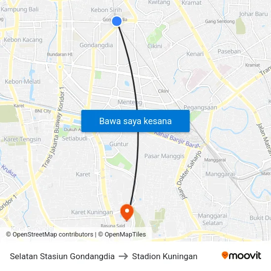 Selatan Stasiun Gondangdia to Stadion Kuningan map