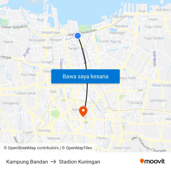 Kampung Bandan to Stadion Kuningan map