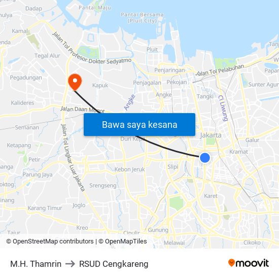 M.H. Thamrin to RSUD Cengkareng map