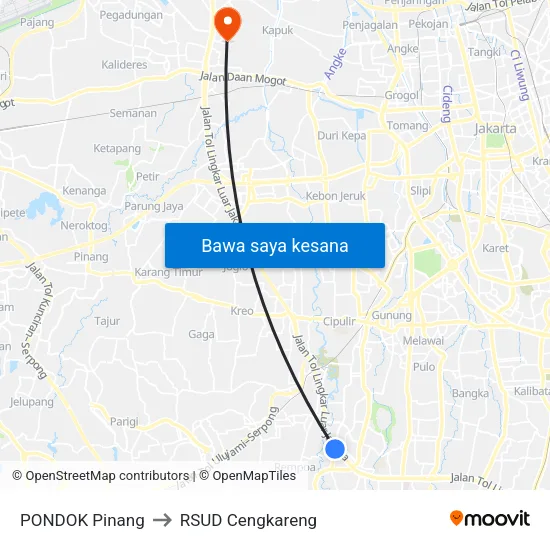 PONDOK Pinang to RSUD Cengkareng map