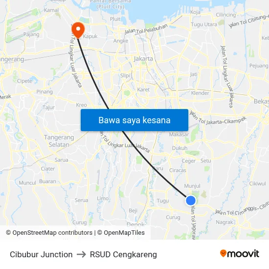 Cibubur Junction to RSUD Cengkareng map